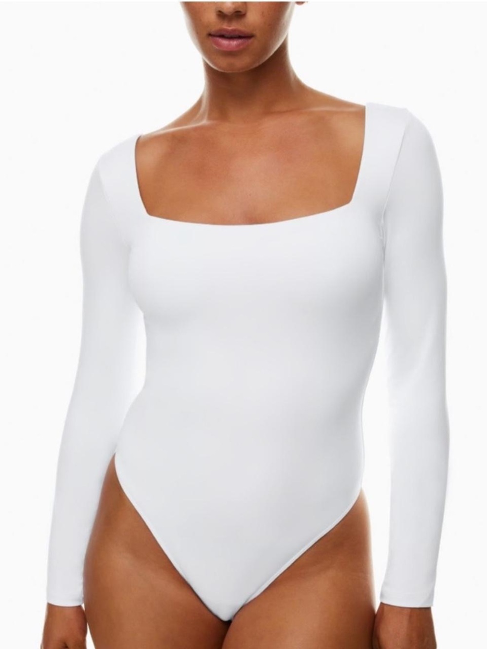 Aritzia Babaton White Contour Square Neck Long Sleeve Bodysuit - Size Small